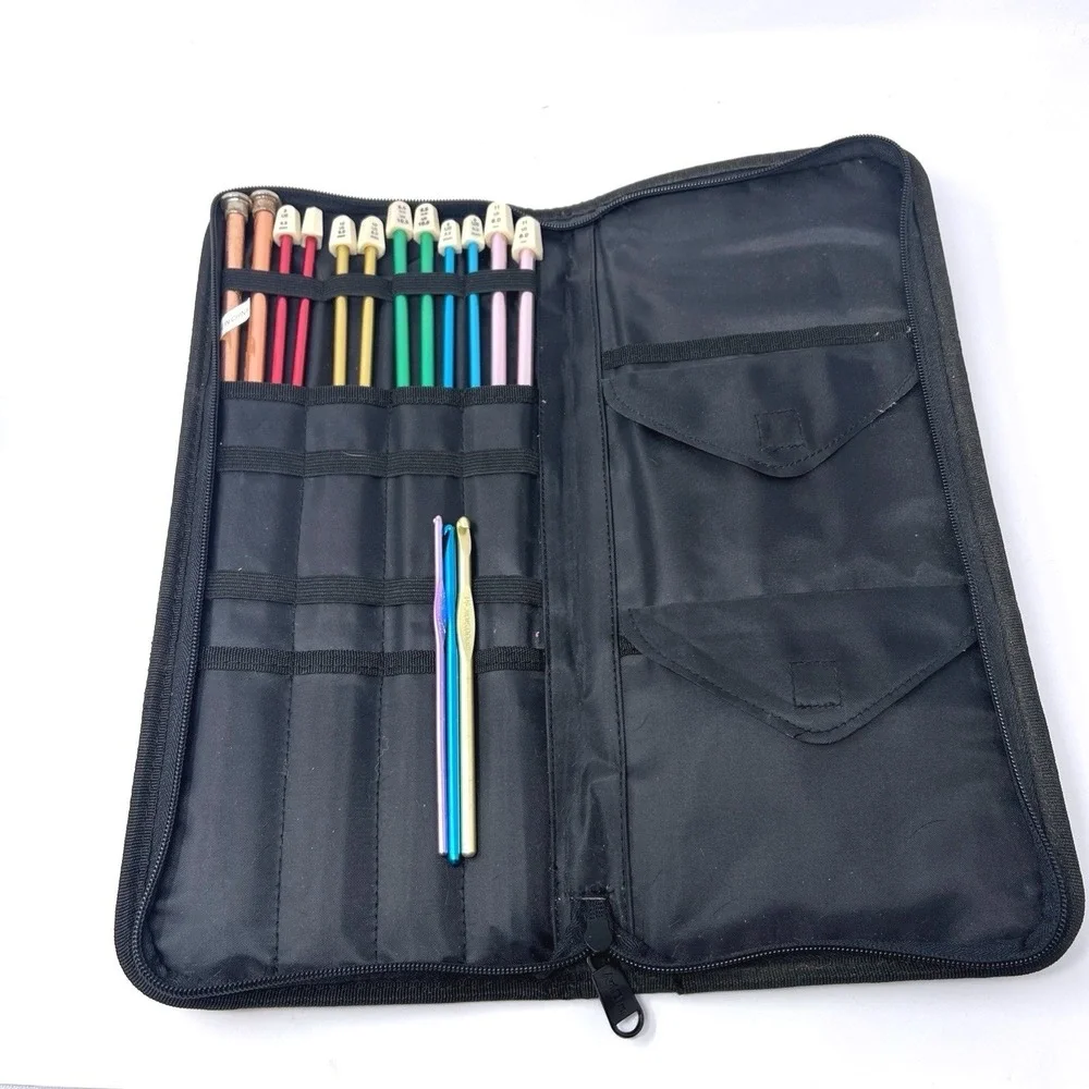 Aluminum Straight Knitting Needles Lot 6 Pairs Sizes 8-11 ArtBin Zipper Case